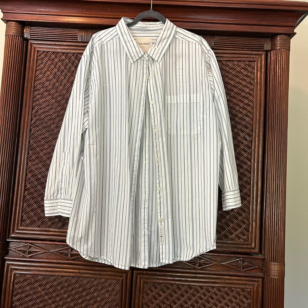 Lucky Brand Ivory and Navy Striped Shirt